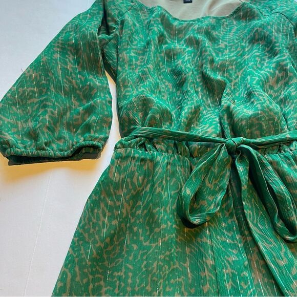 Banana Republic Factory Dress GreenTan Print Mid Length Size 4 - Picture 7 of 10
